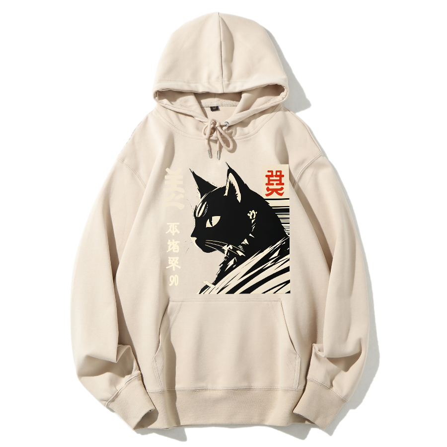 Japanese Black Cat Cotton Hoodie