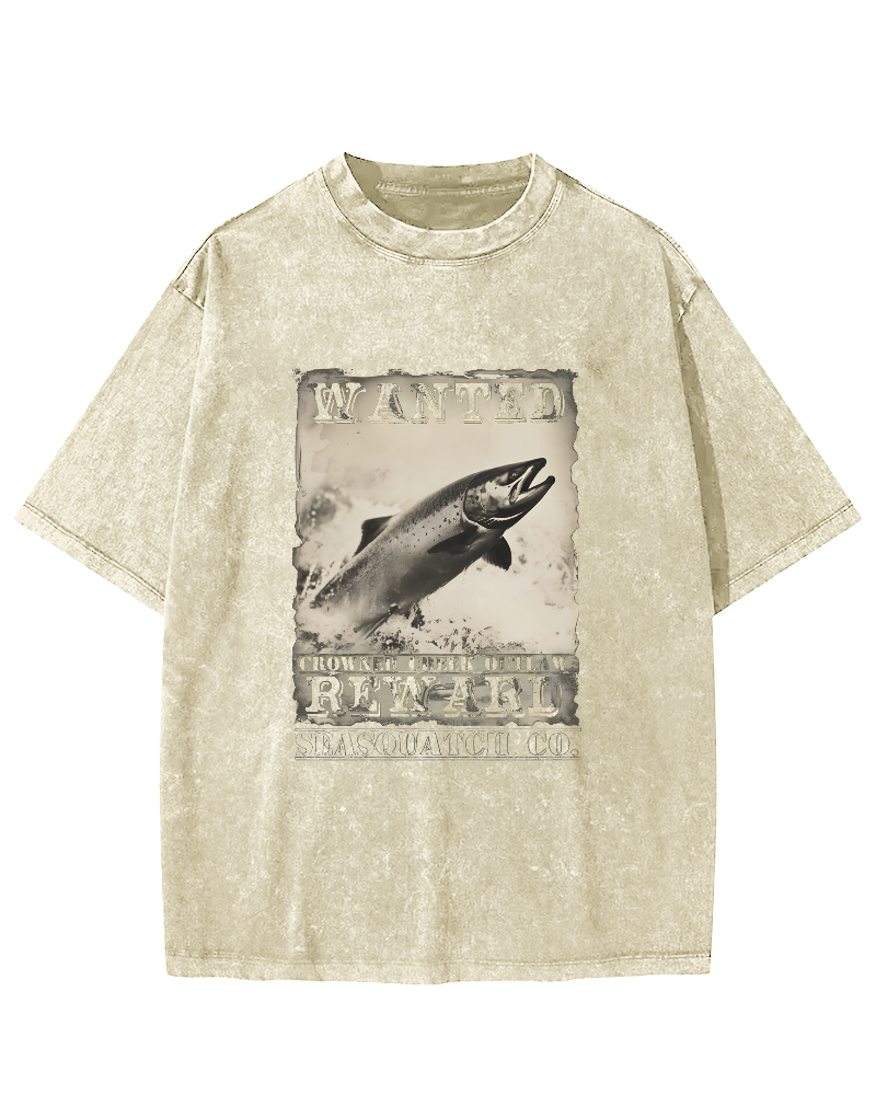 Retro Salmon Pattern Vintage Distressed T-shirt-Zazasy