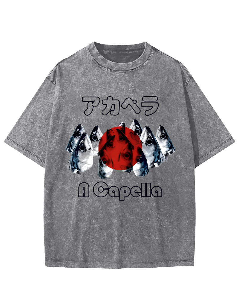 Japanese Seafood Market Vintage Washed T-shirt-Zazasy