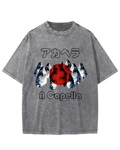 Japanese Seafood Market Vintage Washed T-shirt-Zazasy