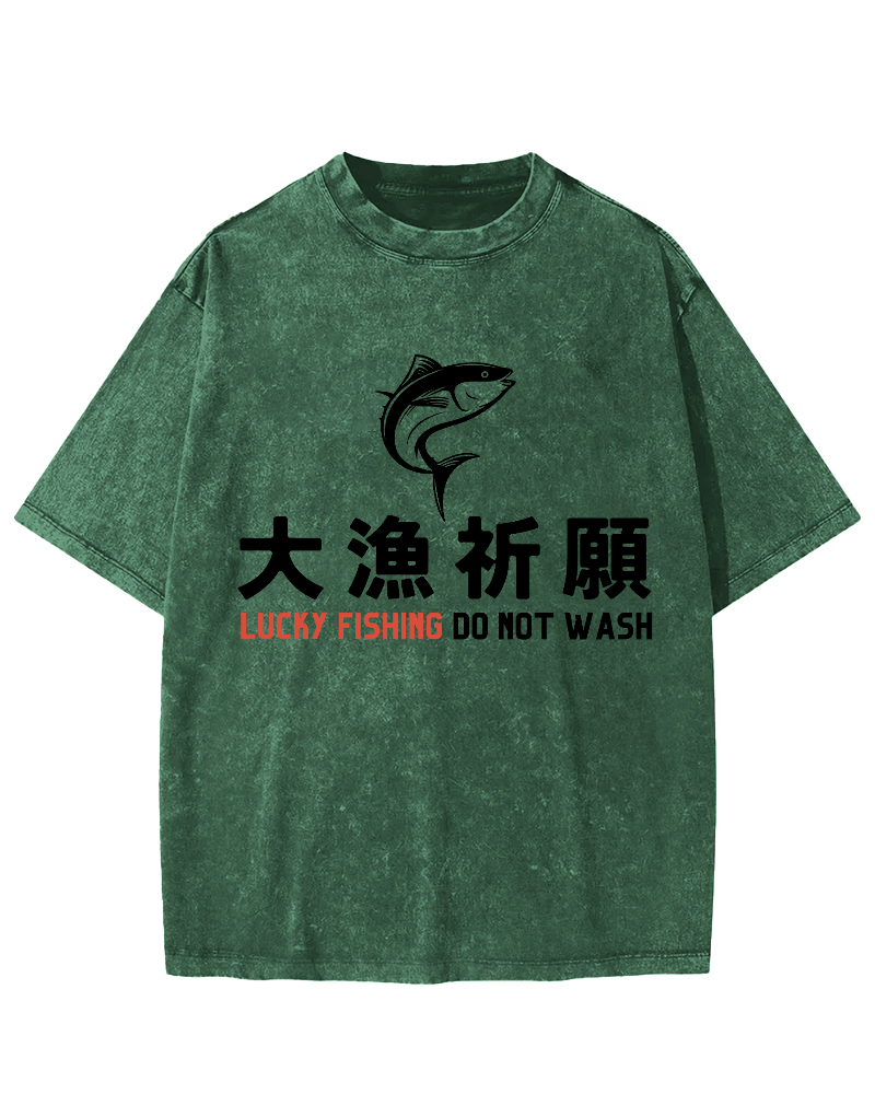 LUCKY  FISHING DO NOT WASH  Japanese Vintage Distressed T-shirt-Zazasy