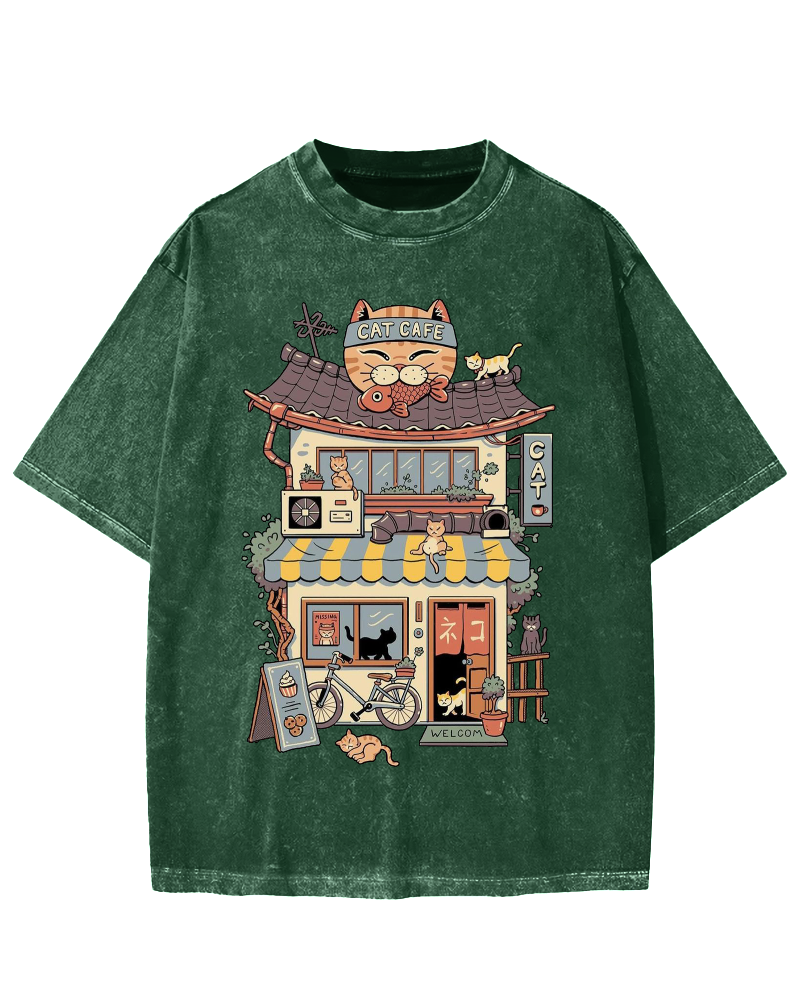 Japanese Cat Cafe Vintage Washed T-shirt