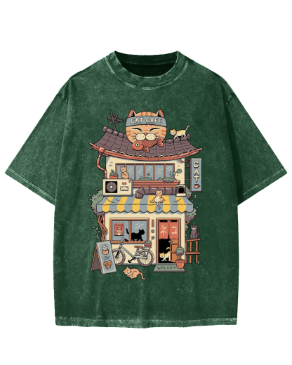 Japanese Cat Cafe Vintage Washed T-shirt