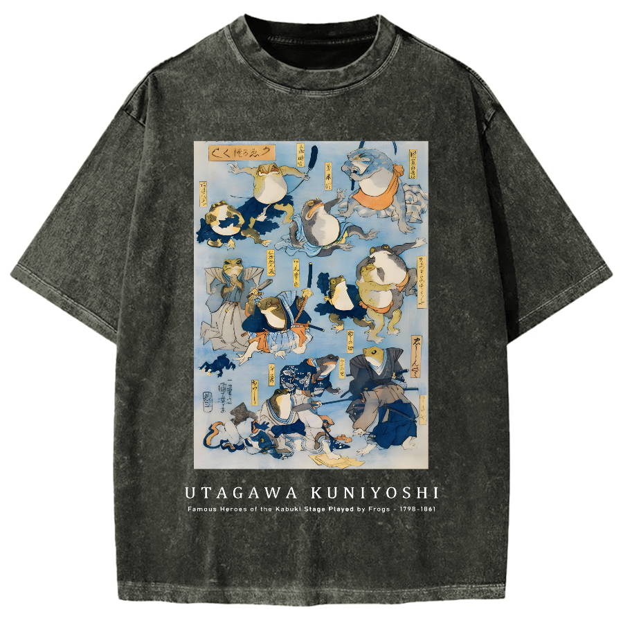 Utagawa Kuniyoshi Frogs Vintage Wash Japanese Design Vintage Washed T-shirt