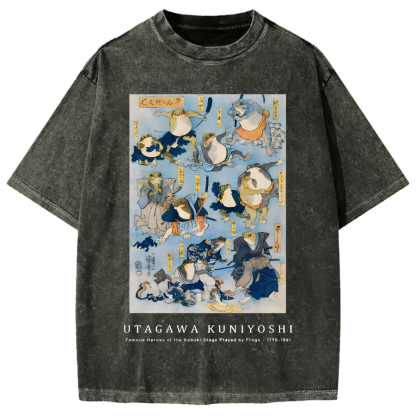 Utagawa Kuniyoshi Frogs Vintage Wash Japanese Design Vintage Washed T-shirt