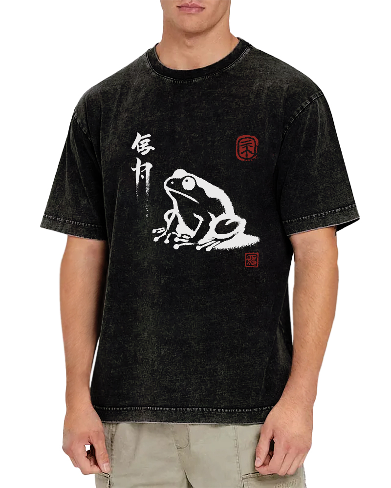 Cute Frog Japanese Style Vintage Distressed T-shirt-Zazasy