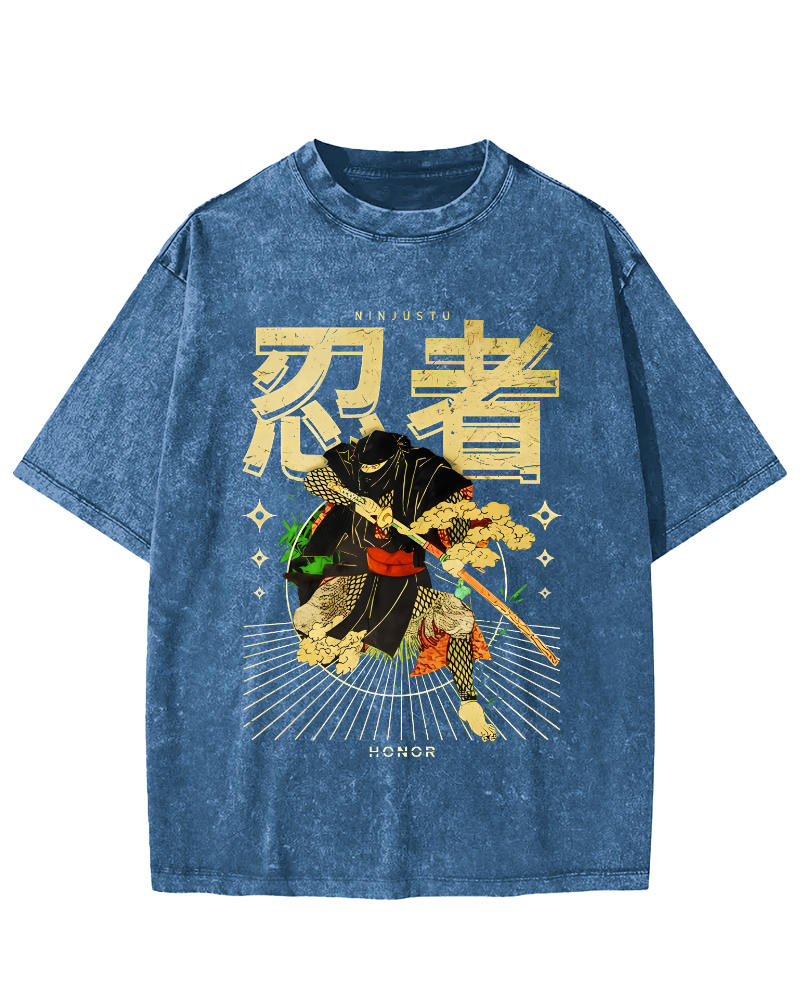 Japanese Ninja Vintage Distressed T-shirt-Zazasy