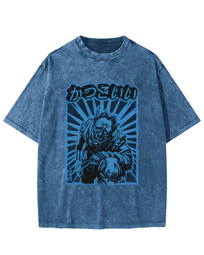 Monster Pattern Japanese Style Vintage Distressed T-shirt-Zazasy