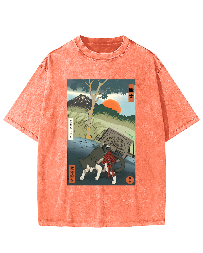 The Spirit of Japanese Warriors Vintage Washed T-shirt-Zazasy