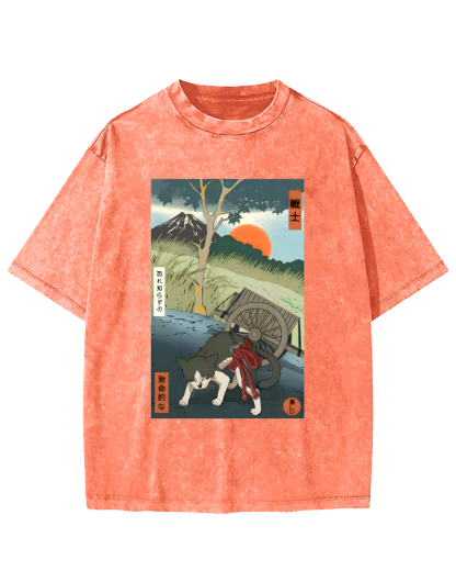 The Spirit of Japanese Warriors Vintage Washed T-shirt-Zazasy