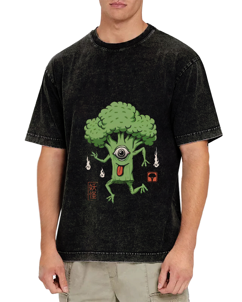 Abstract Cartoon Cauliflower Pattern Japanese Style Vintage Distressed T-shirt-Zazasy