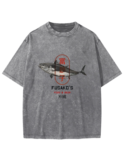 Seafood Market Japanese Washed T-shirts-Zazasy