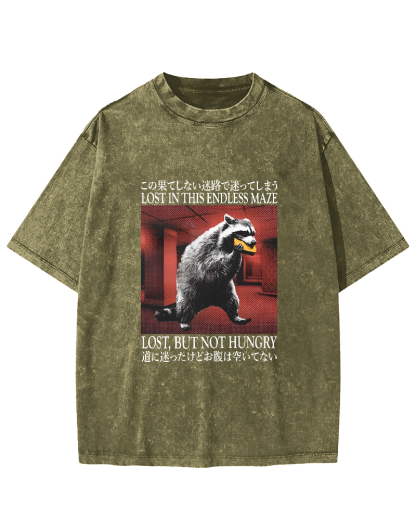 Retro Raccoon Pattern Japanese Style Vintage Distressed T-shirt-Zazasy