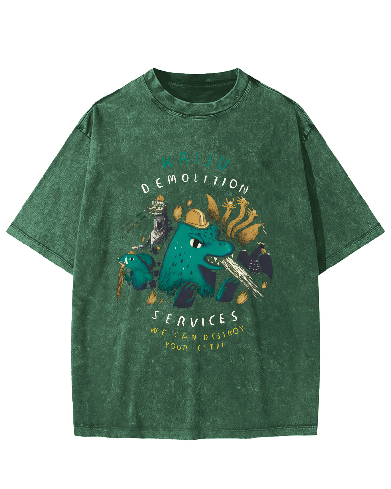 Cartoon Dinosaur Leisure Vintage Washed T-shirt-Zazasy