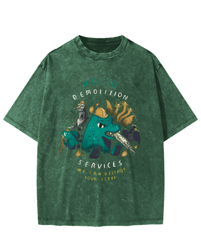 Cartoon Dinosaur Leisure Vintage Washed T-shirt-Zazasy