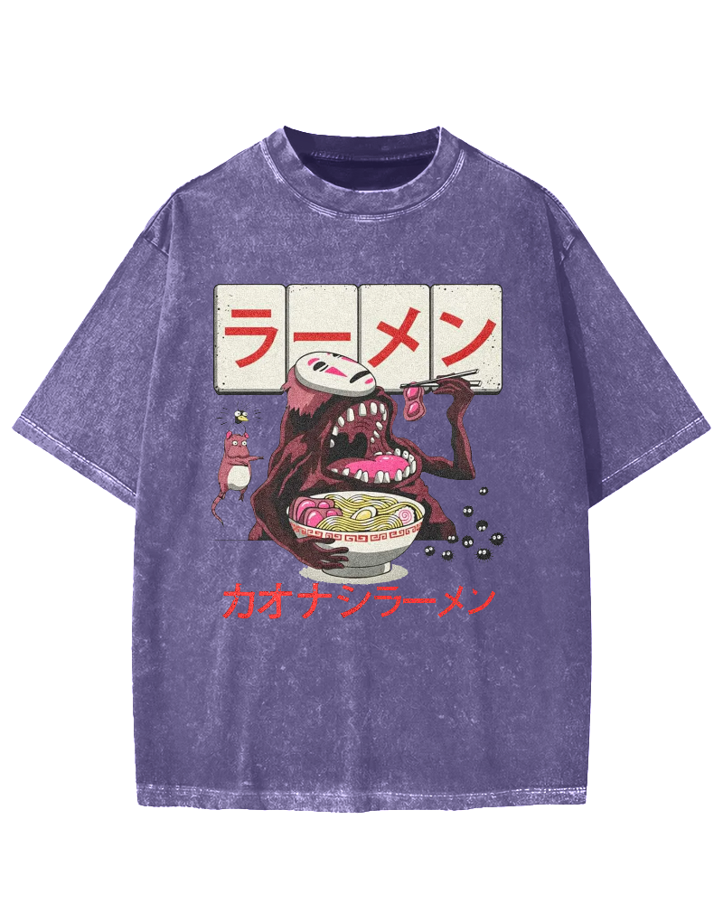 Japanese Anime No-Face Vintage Washed T-shirt