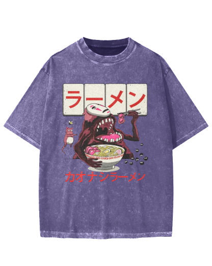 Japanese Anime No-Face Vintage Washed T-shirt