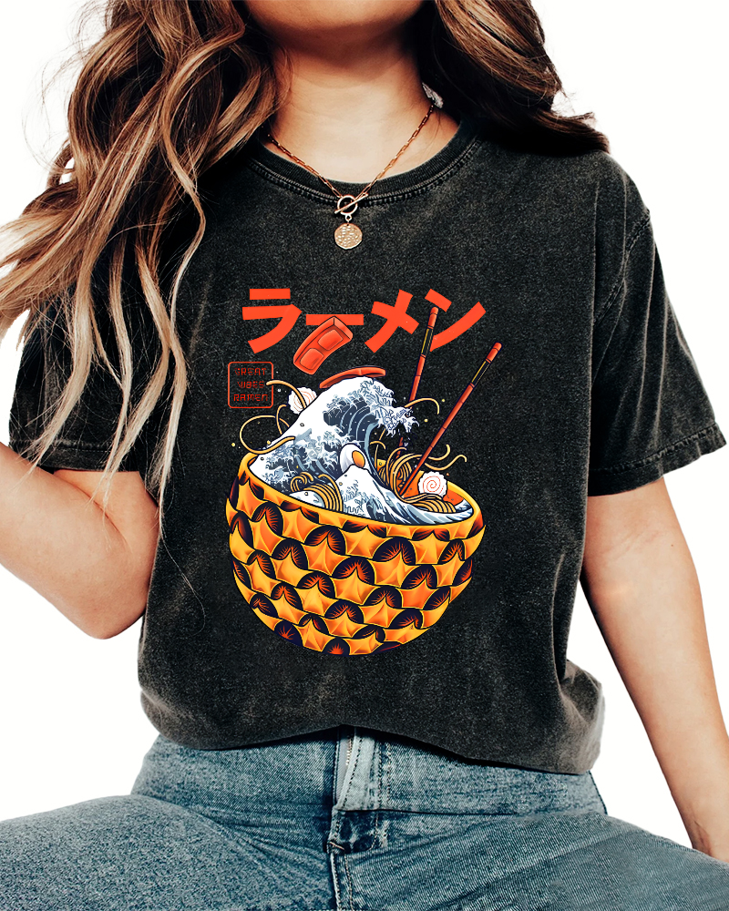 Japanese Lamian Noodles Vintage Washed T-shirt-Zazasy