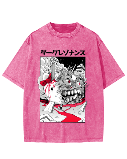 Japanese Abstract Cartoon Monsters Vintage Distressed T-shirt-Zazasy