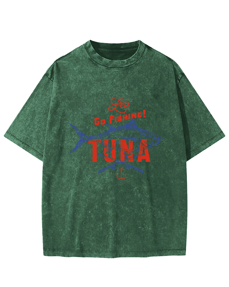 Retro Tuna Fishing Japanese Washed T-shirt-Zazasy