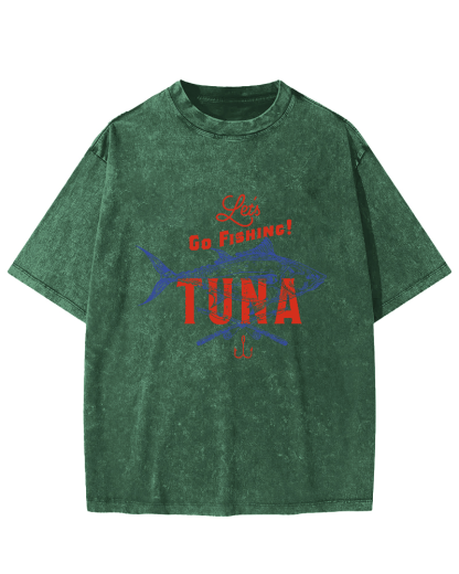 Retro Tuna Fishing Japanese Washed T-shirt-Zazasy