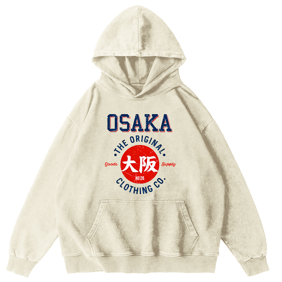 Osaka Script in Japan Vintage Washed Hoodie-Zazasy
