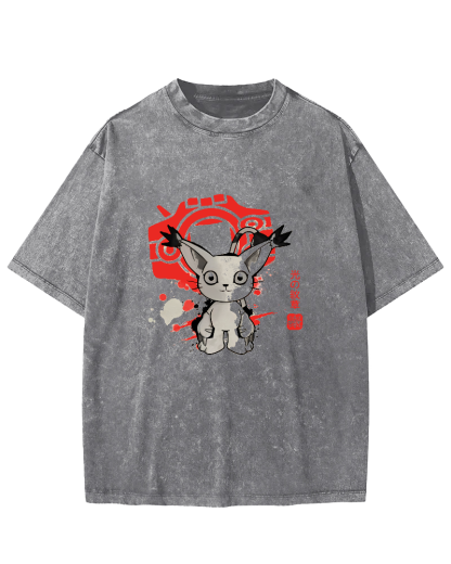 Retro Cartoon Kitten Japanese Style Vintage Distressed T-shirt-Zazasy