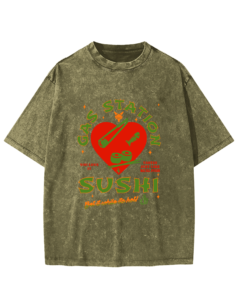 I like Sushi, Japanese Style Vintage Washed T-shirt-Zazasy