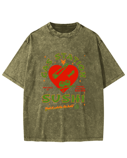 I like Sushi, Japanese Style Vintage Washed T-shirt-Zazasy