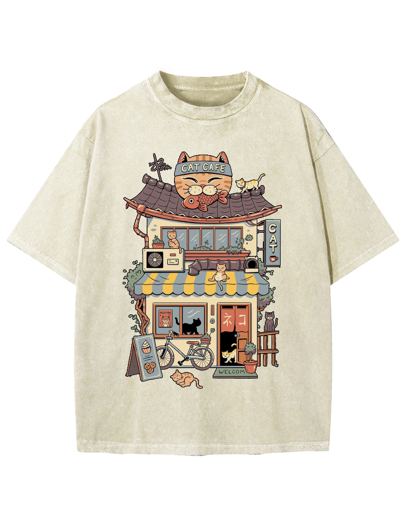 Japanese Cat Cafe Vintage Washed T-shirt