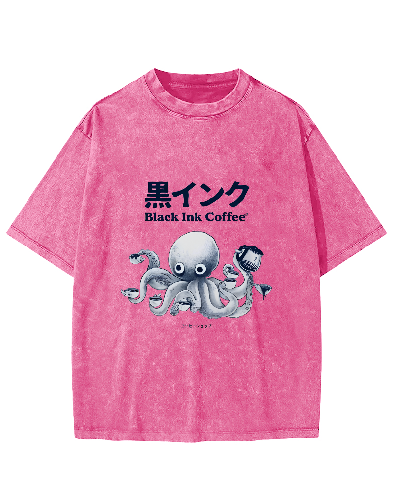 Japanese Octopus Pattern Leisure Vintage Distressed T-shirt-Zazasy