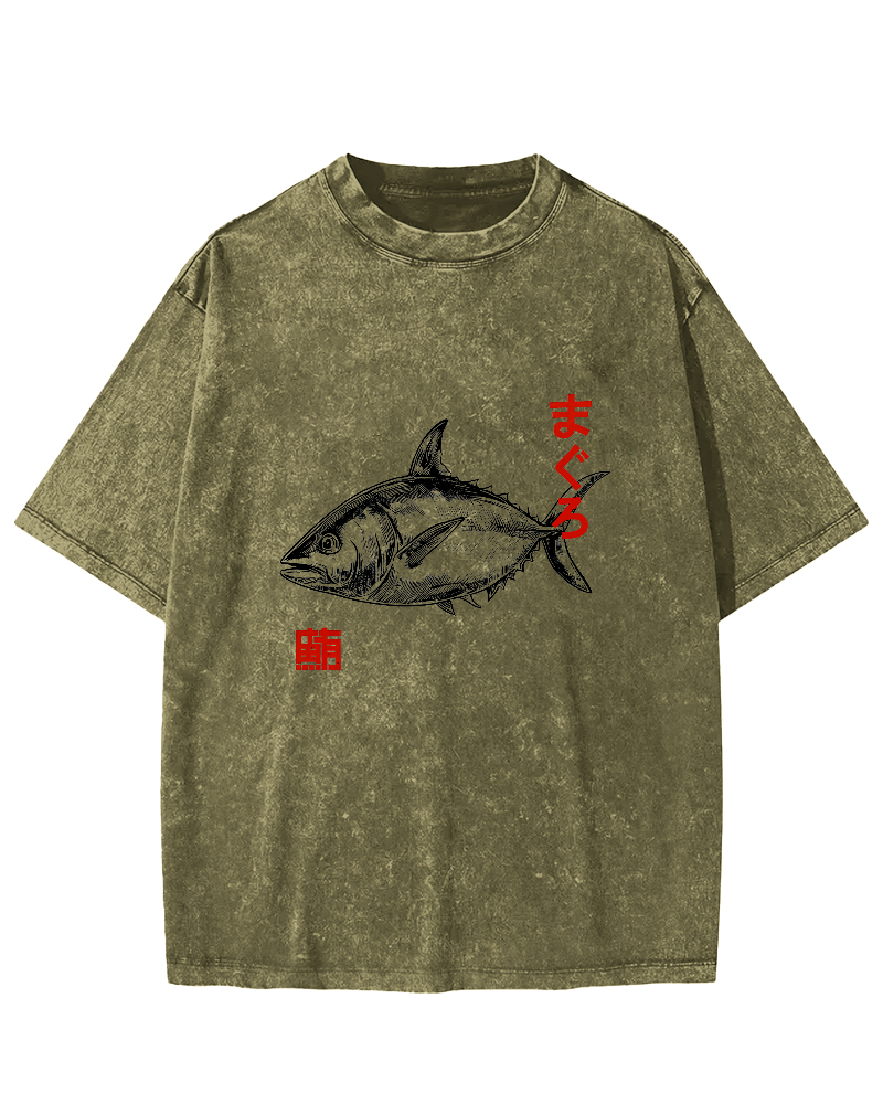 Japanese Tuna Pattern Vintage Distressed T-shirt-Zazasy