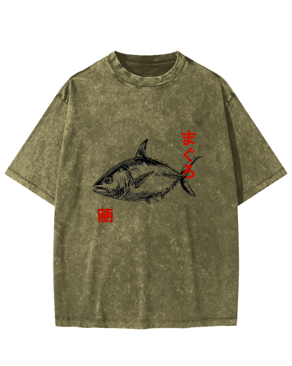 Japanese Tuna Pattern Vintage Distressed T-shirt-Zazasy