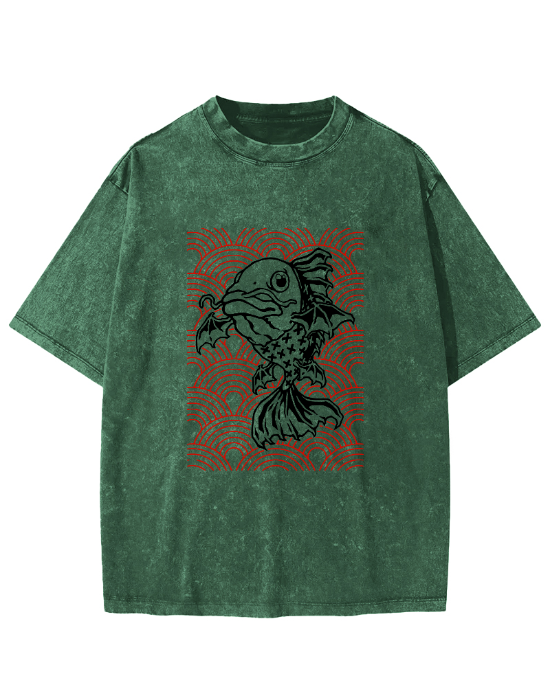 Japanese Carp Pattern Vintage Distressed T-shirt-Zazasy