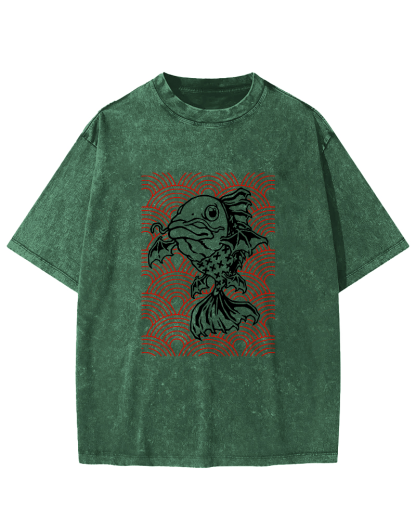 Japanese Carp Pattern Vintage Distressed T-shirt-Zazasy