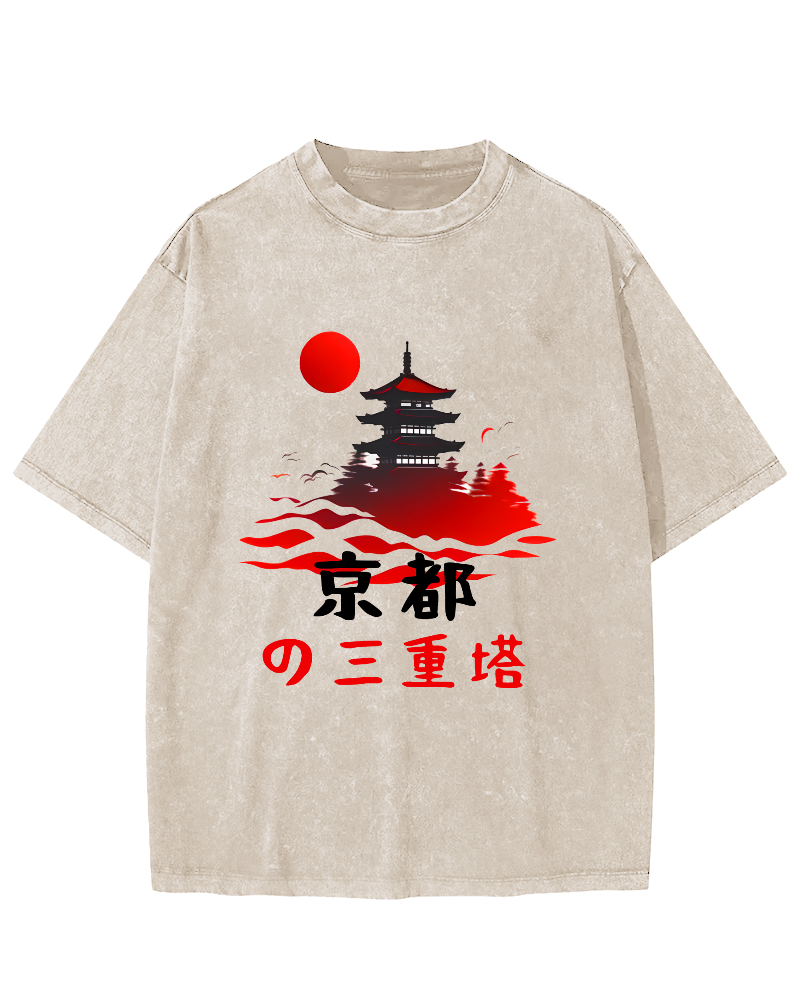 Kyoto Triple Tower Vintage Washed T-shirt-Zazasy