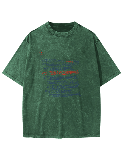 Retro Fish Pattern Vintage Distressed T-shirt-Zazasy