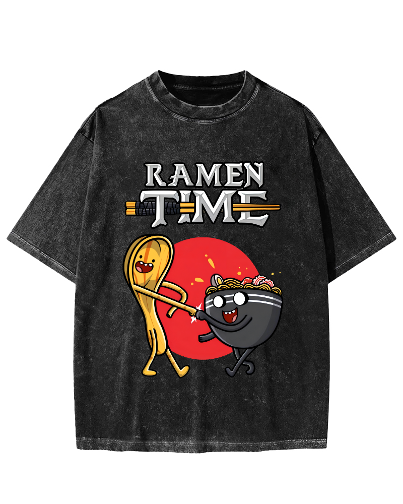 Ramen Time Japanese Vintage Washed T-shirt-Zazasy