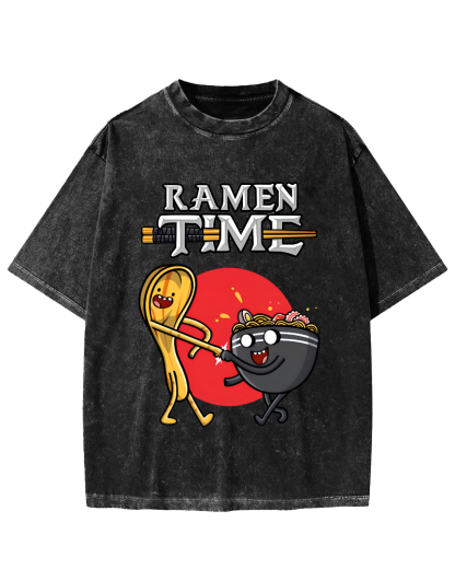 Ramen Time Japanese Vintage Washed T-shirt-Zazasy