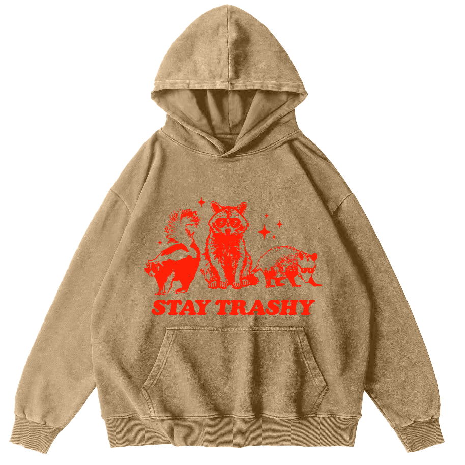 Stay Trashy Vintage Washed Hoodie-Zazasy