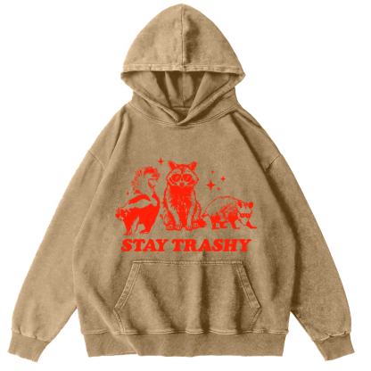 Stay Trashy Vintage Washed Hoodie-Zazasy