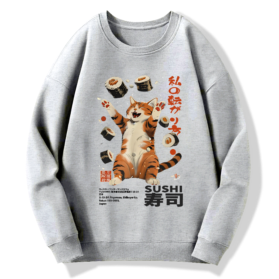 Harajuku Sushi Cat Cotton Pullover Sweatshirt