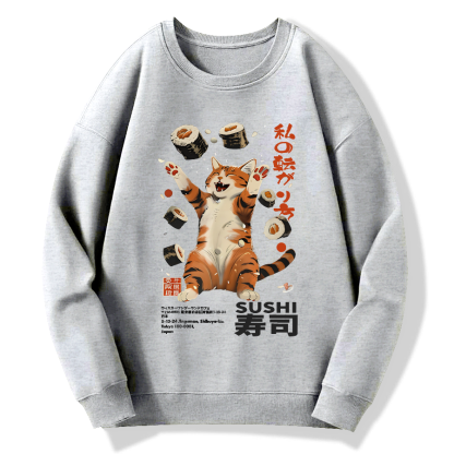 Harajuku Sushi Cat Cotton Pullover Sweatshirt