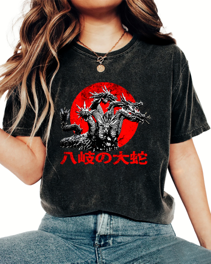 Japanese Syle Giant Snake Monster Vintage Distressed T-shirt-Zazasy