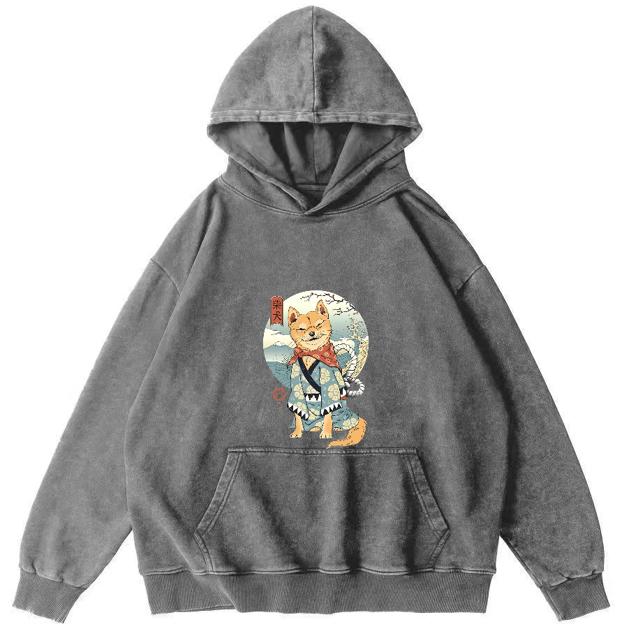 Samurai Shiba Dog Japanese Vintage Distressed Hoodie-Zazasy