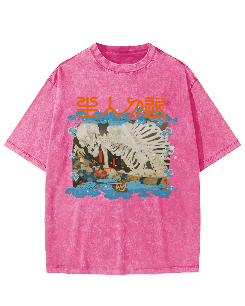 Skeleton Japanese Vintage Washed T-shirt-Zazasy