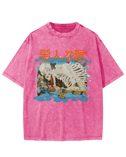 Skeleton Japanese Vintage Washed T-shirt-Zazasy