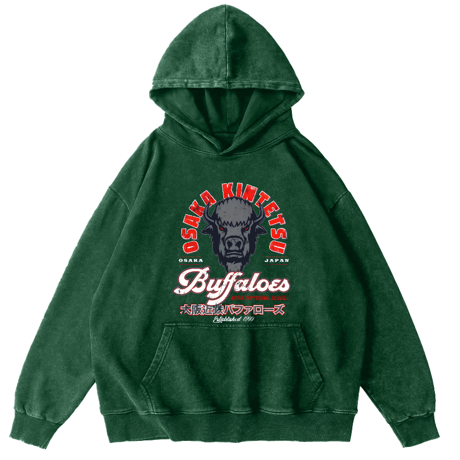 Osaka Kintetsu Buffaloed Vintage Washed Hoodie-Zazasy
