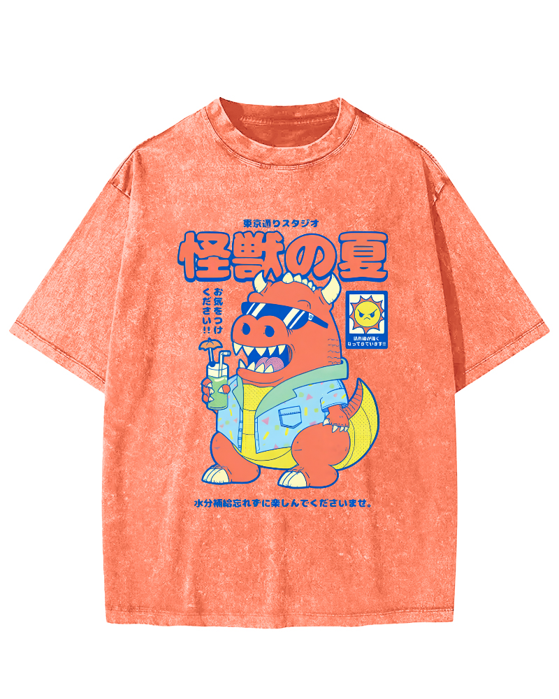 Monster's Summer Vintage Washed T-shirt-Zazasy