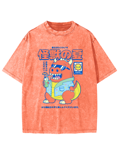 Monster's Summer Vintage Washed T-shirt-Zazasy